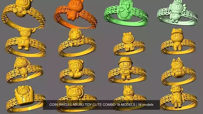 COIN RINGS LABUBU TOY CUTE COMBO 18 MODELS