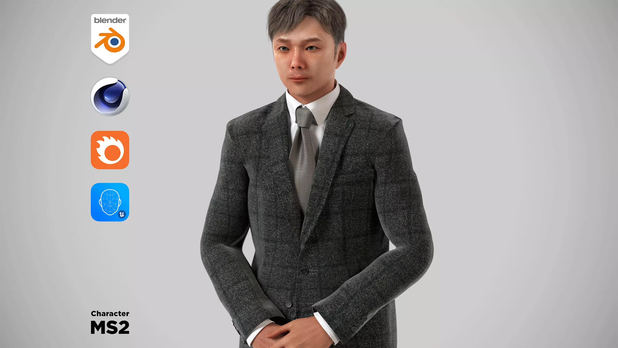 Modular Character - Asian Business Man - MS2 Low-poly 3D model_0