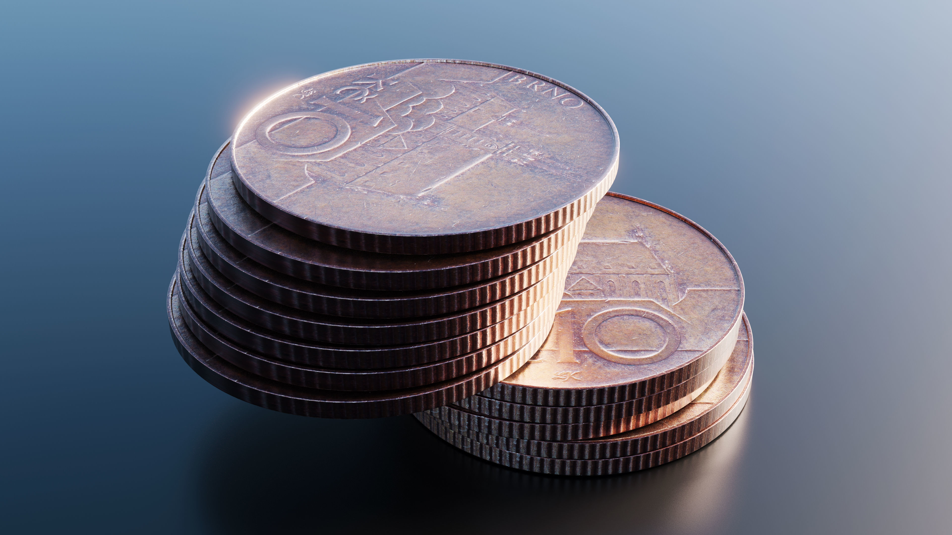 Coin Czech crowns Low-poly 3D model_6