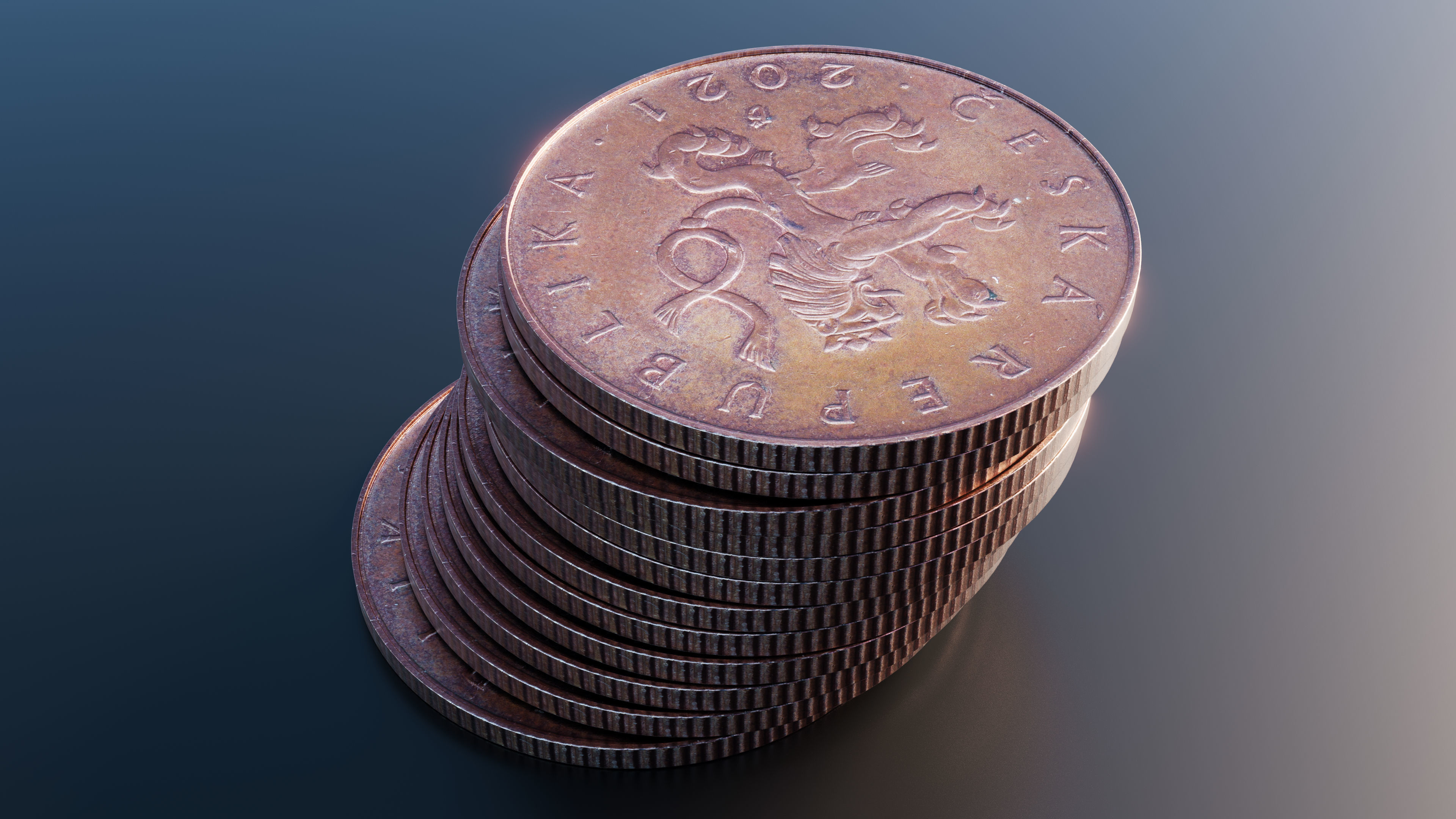 Coin Czech crowns Low-poly 3D model_4