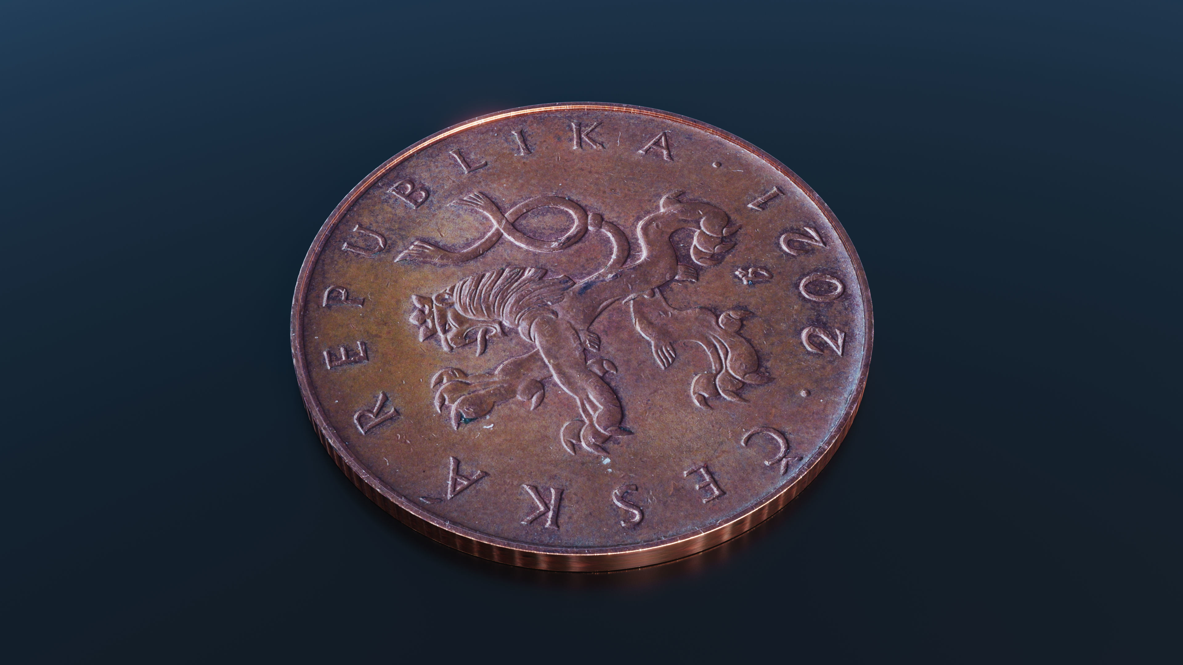 Coin Czech crowns Low-poly 3D model_3