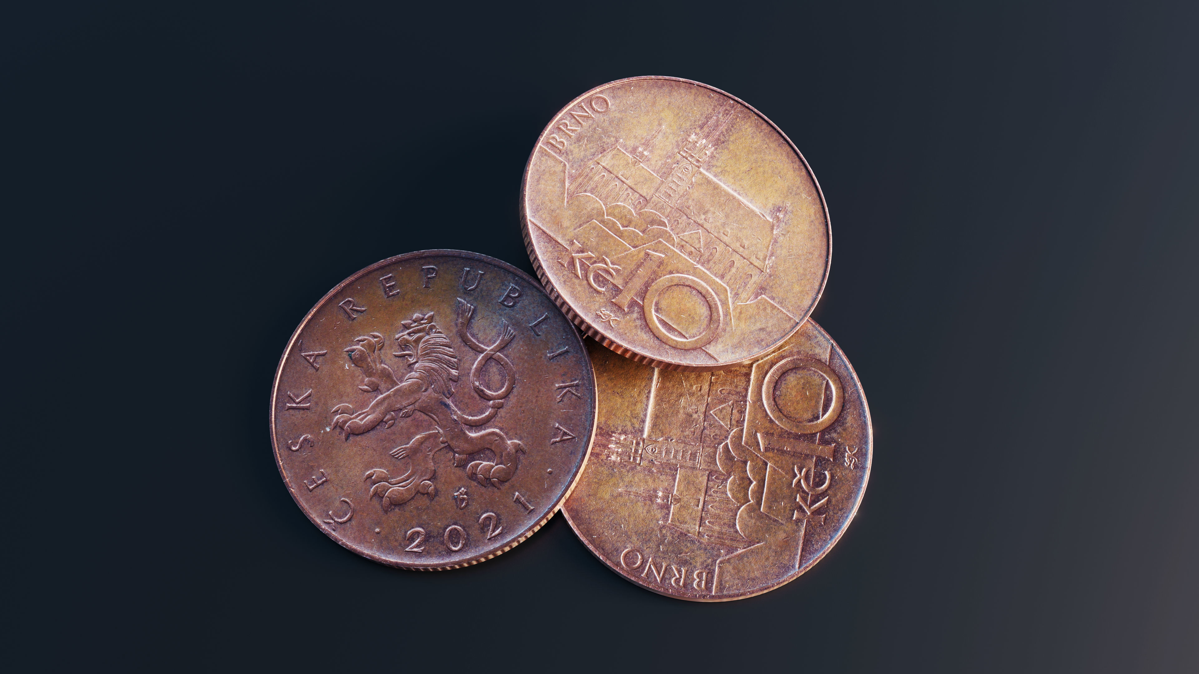 Coin Czech crowns Low-poly 3D model_9