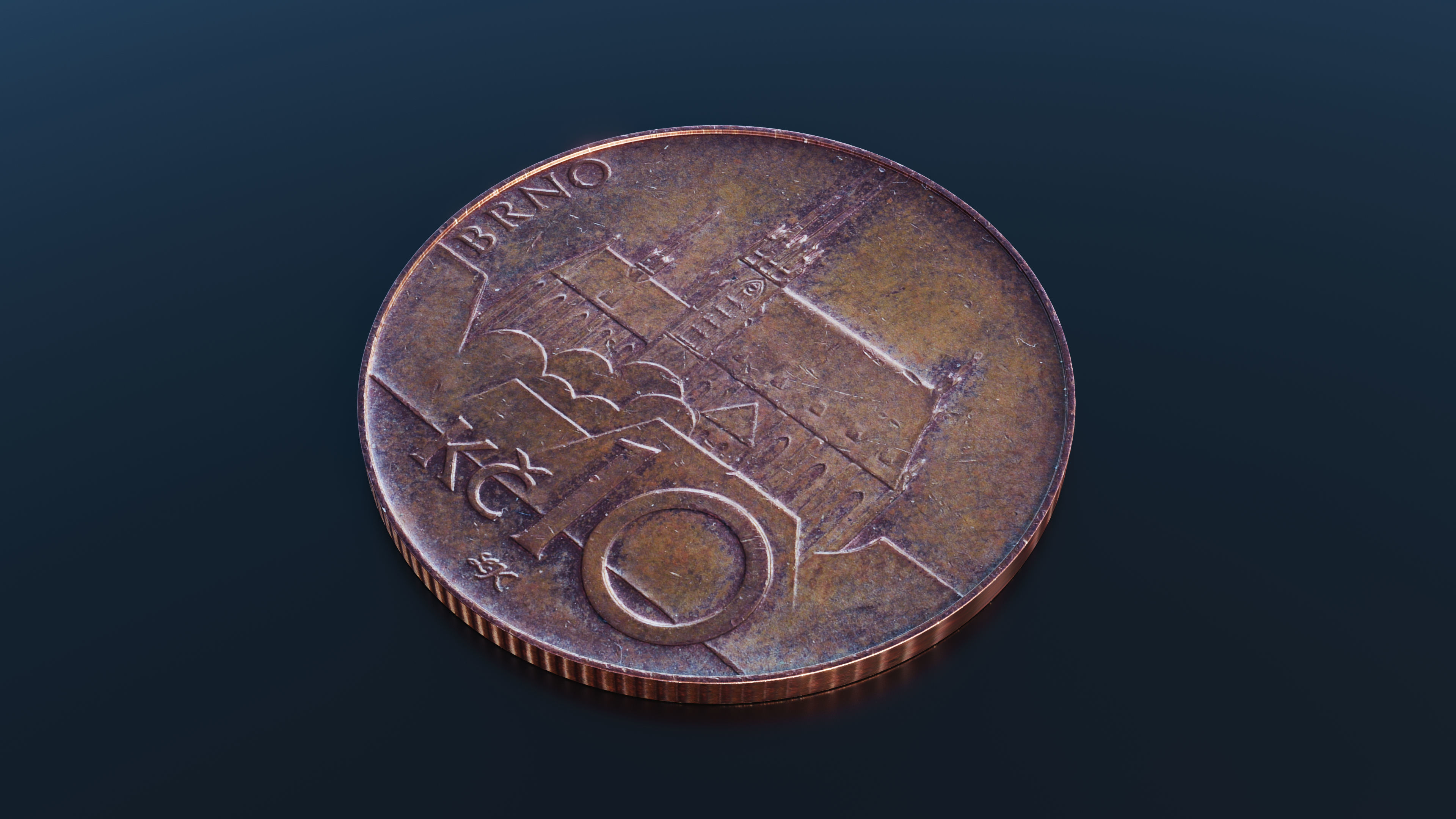 Coin Czech crowns Low-poly 3D model_2