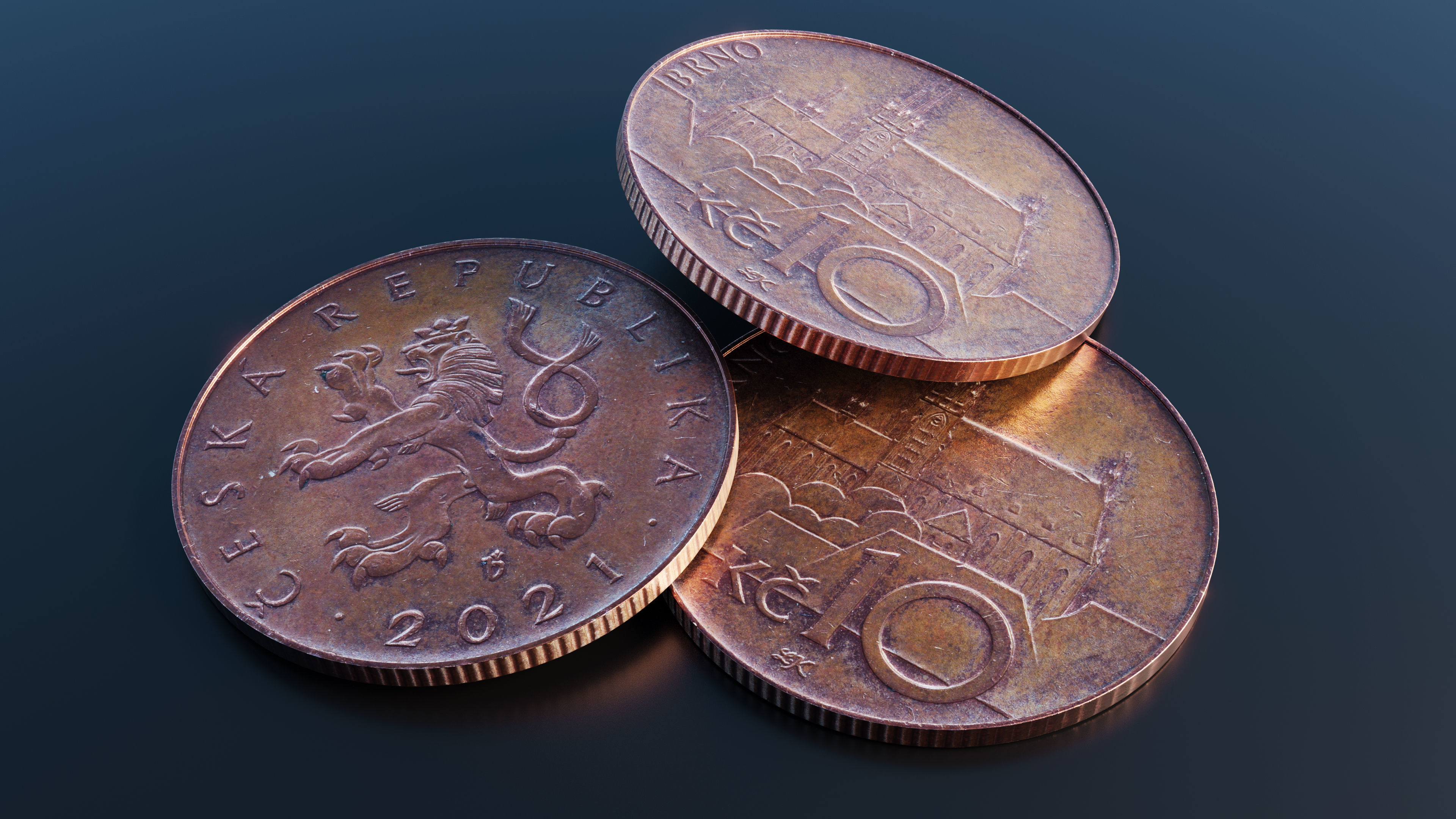 Coin Czech crowns Low-poly 3D model_8