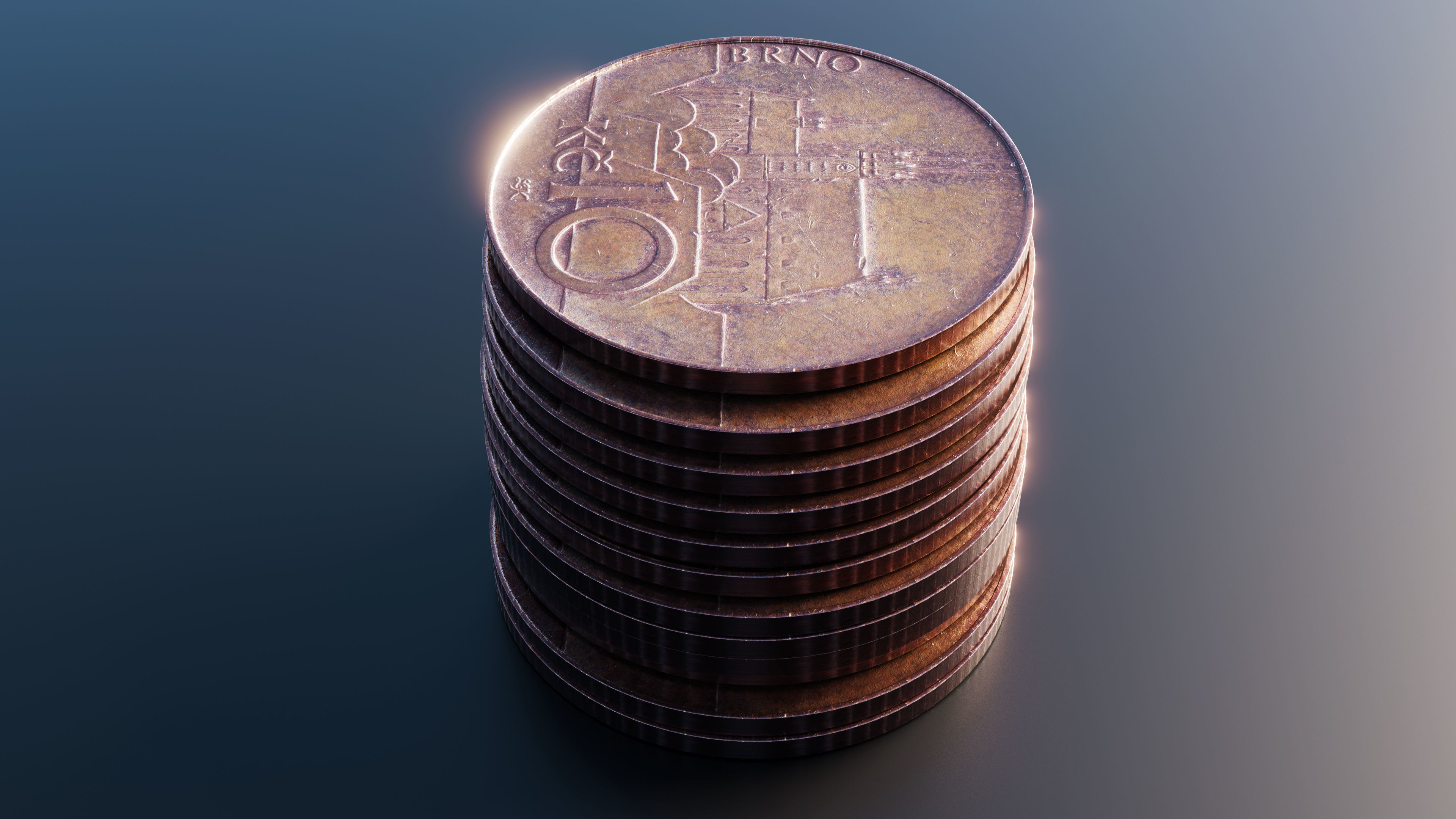 Coin Czech crowns Low-poly 3D model_5