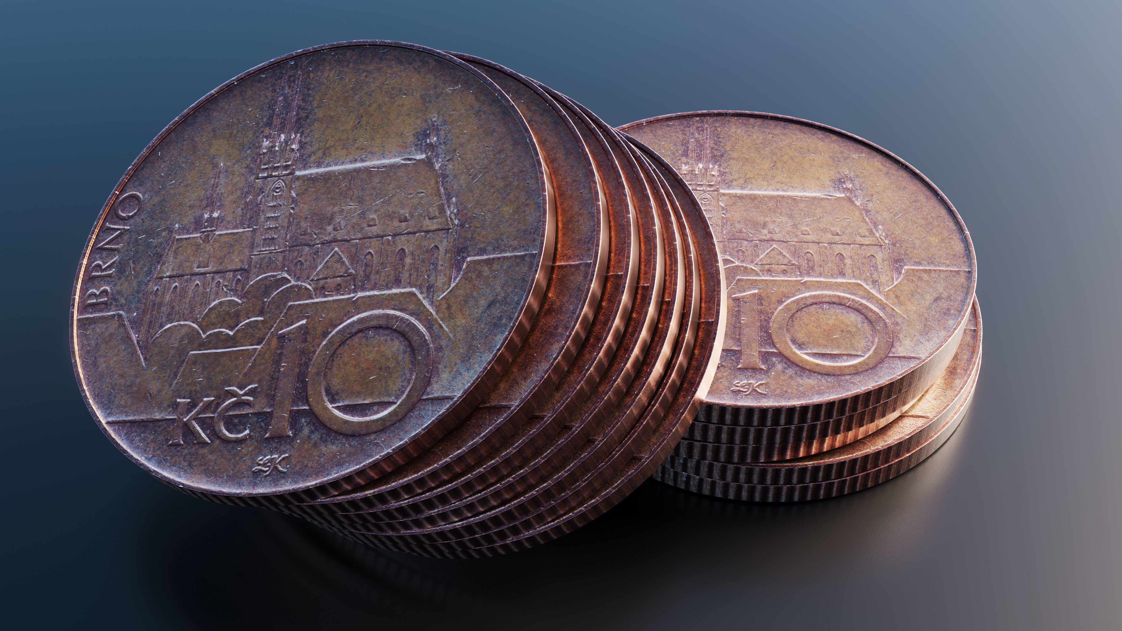 Coin Czech crowns Low-poly 3D model_7