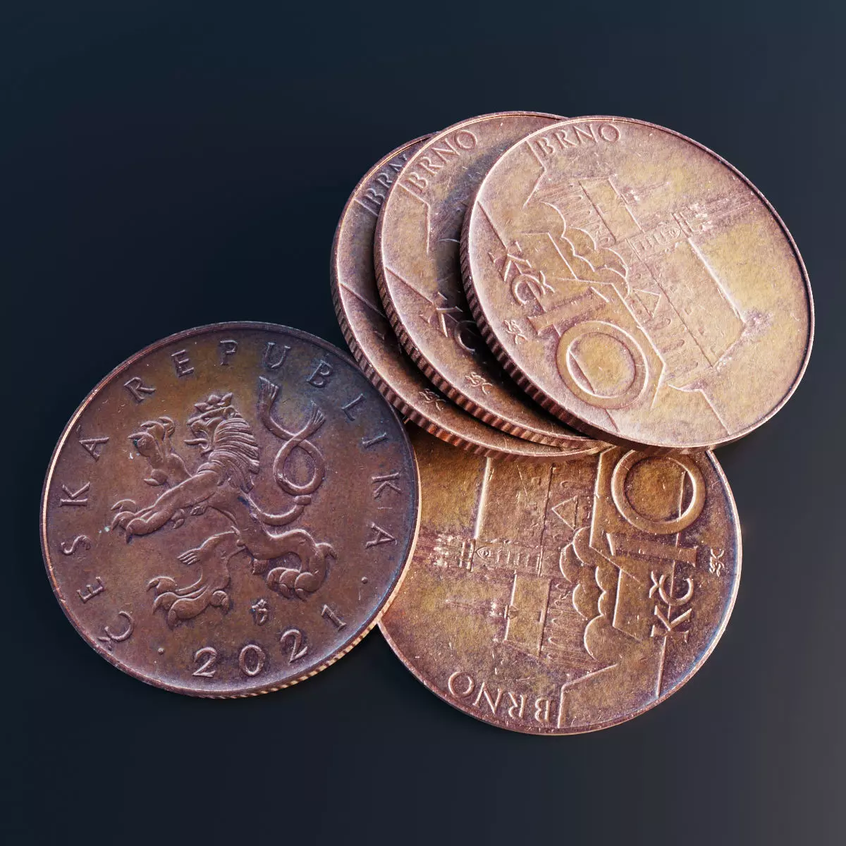 Coin Czech crowns Low-poly 3D model_0