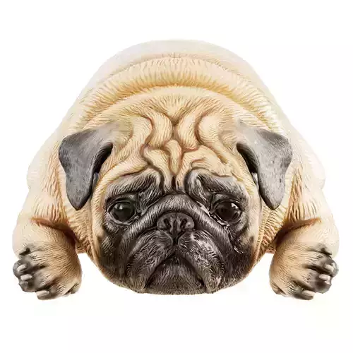 Decorative figurine of two pugs in a funny lying pose