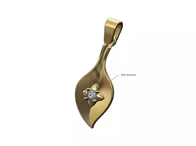 Diamond 3mm spiked setting leaf pendant charm with bail