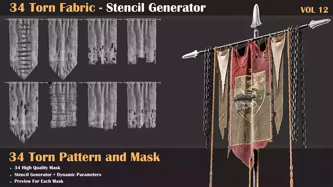 34 Torn Fabric Texture and Stencil Generator - VOL 12  