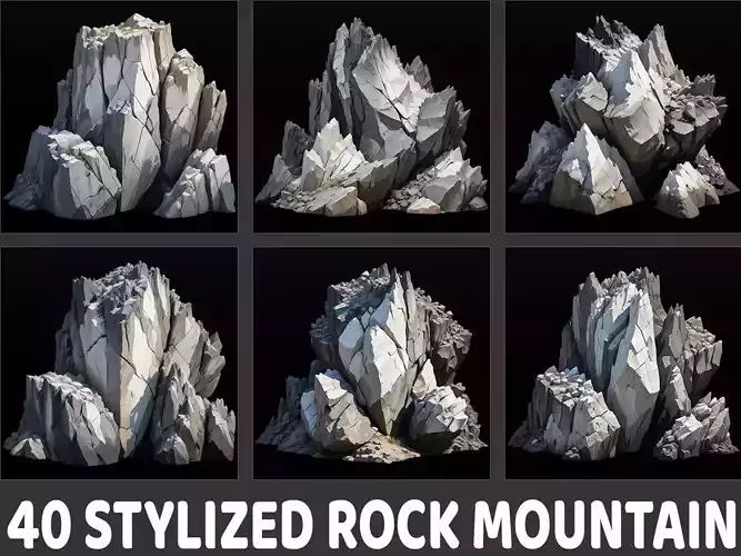 40 Stylized Fantasy Rock Mountain Transparent PNG