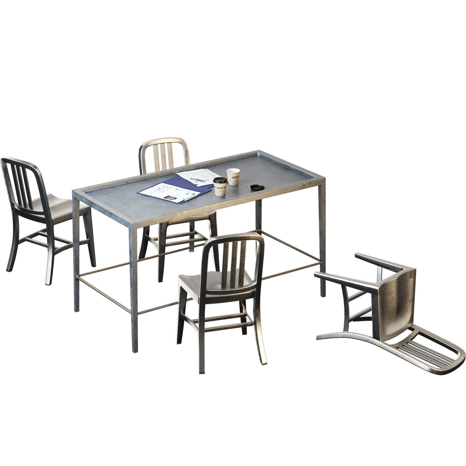 Metal Table Set 3D model_2