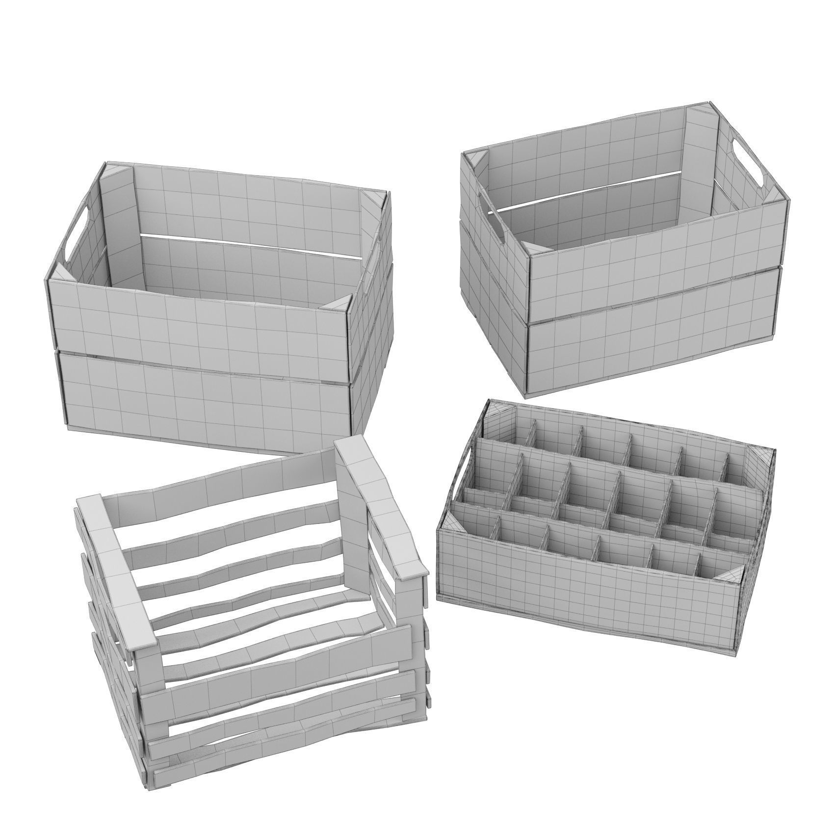 Old Wooden Boxes Low-poly 3D model_3