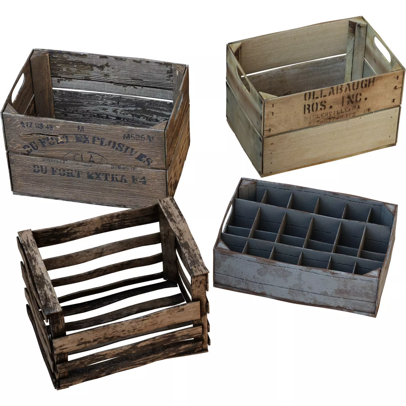 Old Wooden Boxes Low-poly 3D model_0