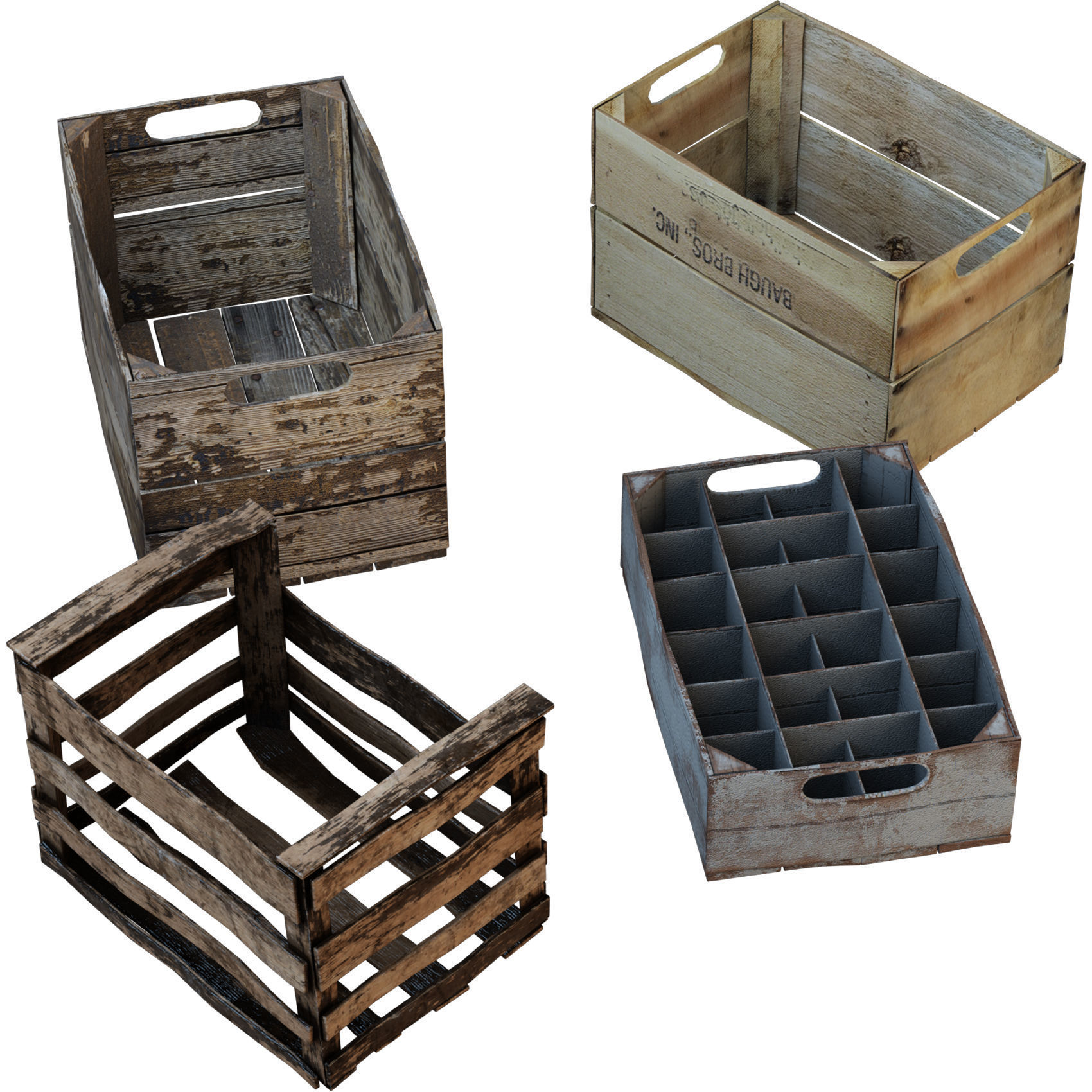 Old Wooden Boxes Low-poly 3D model_1