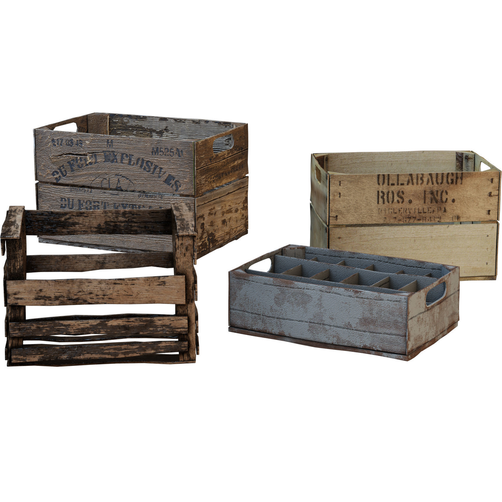 Old Wooden Boxes Low-poly 3D model_2