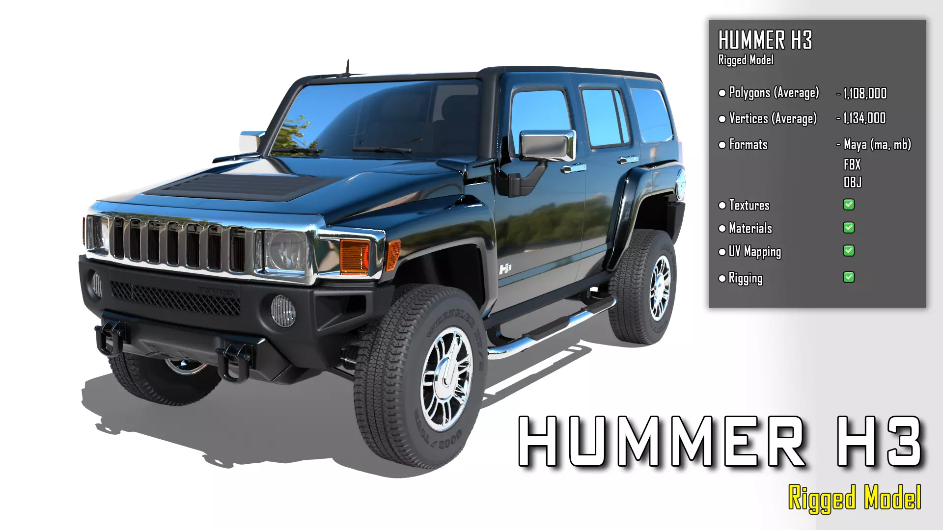 Hummer H3 Rigged 3D model_0