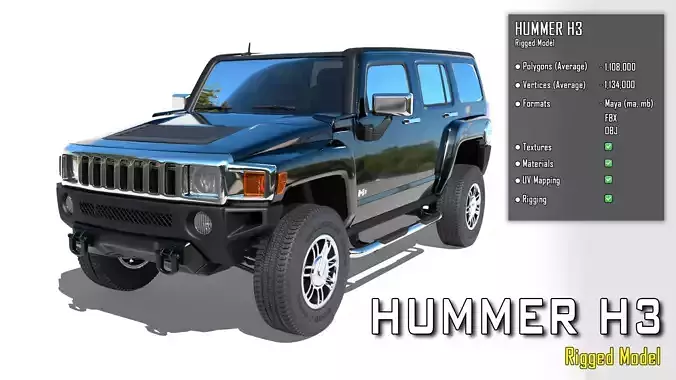Hummer H3 Rigged 3D model