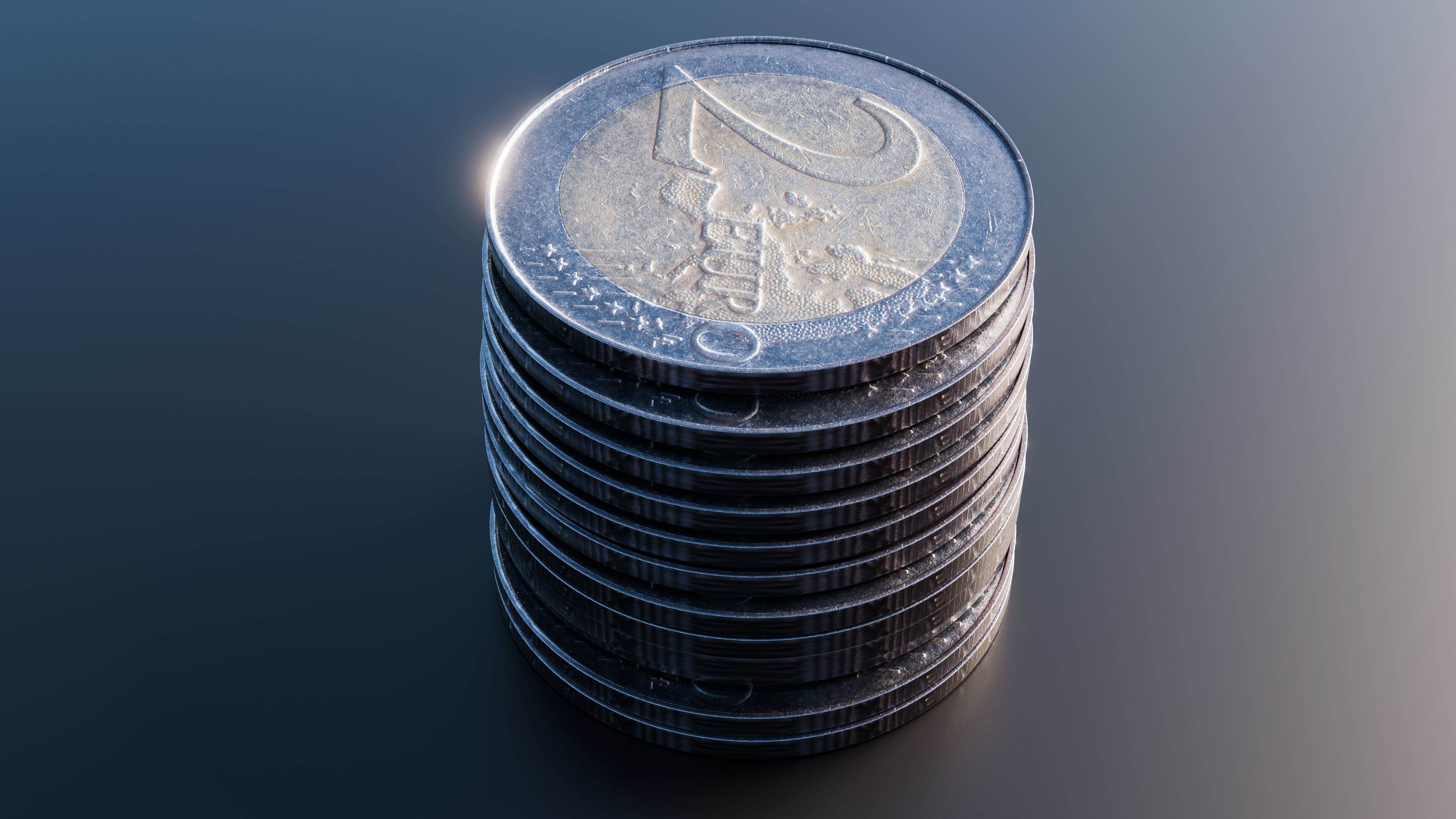 Euro coin Low-poly 3D model_5