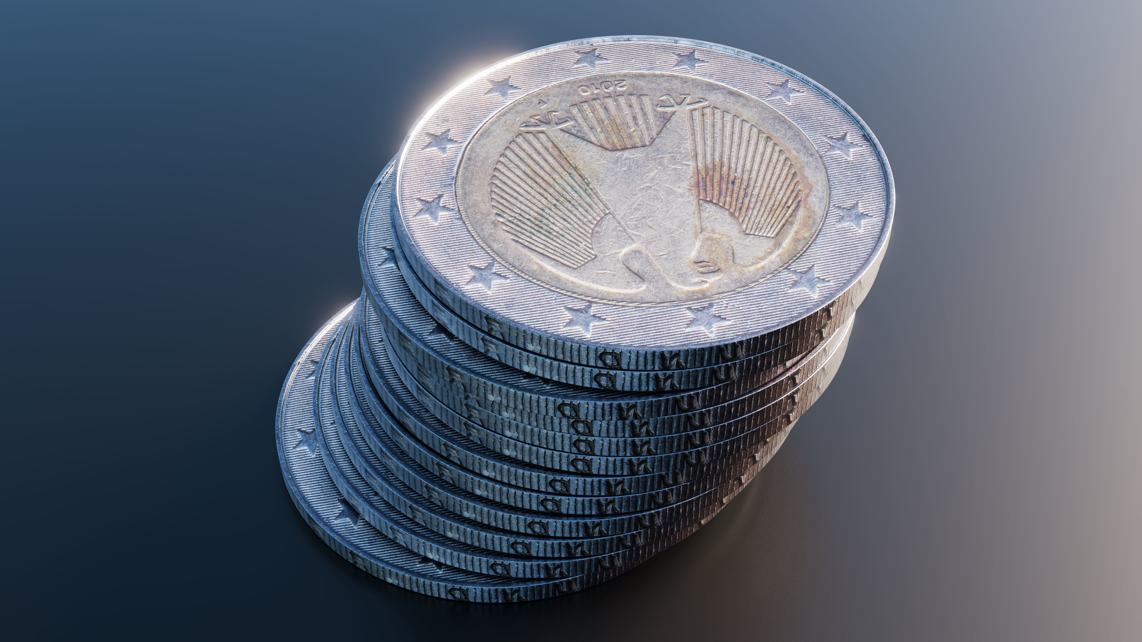 Euro coin Low-poly 3D model_4