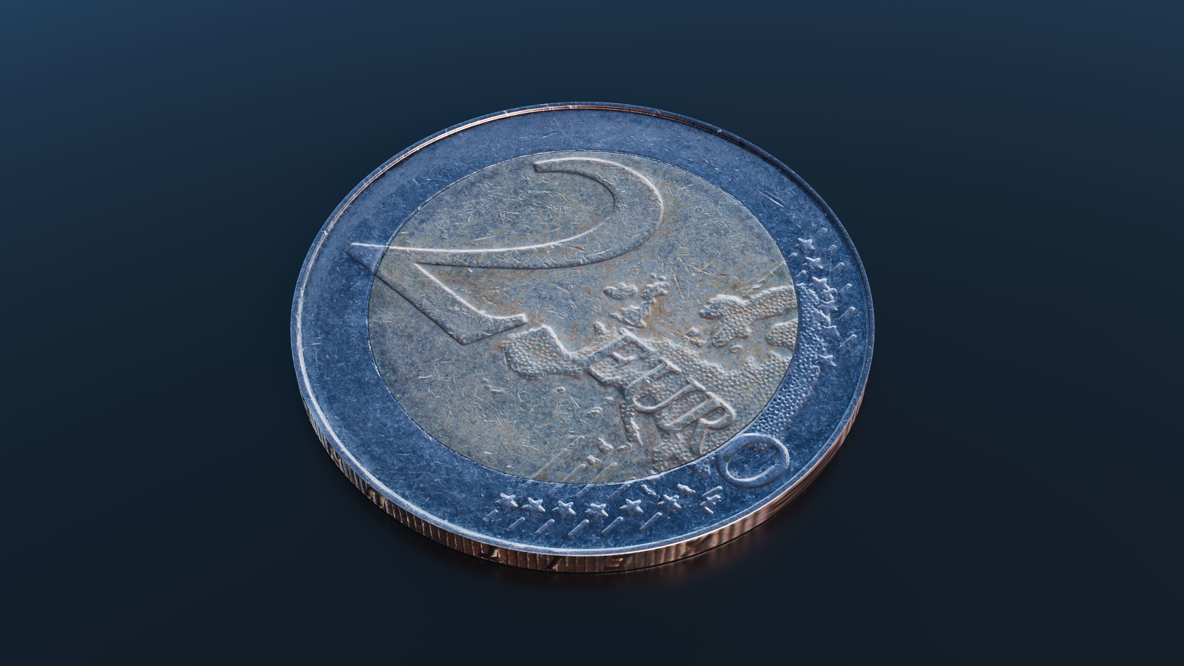 Euro coin Low-poly 3D model_2