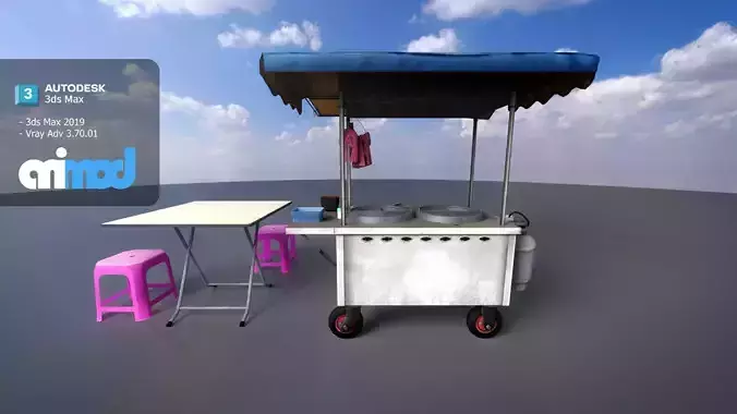 Street Vendor Noodles and Meat Ball Soup 3D model