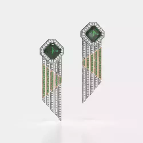 Luminous  Earrings with Emerald diamonds and round diamonds