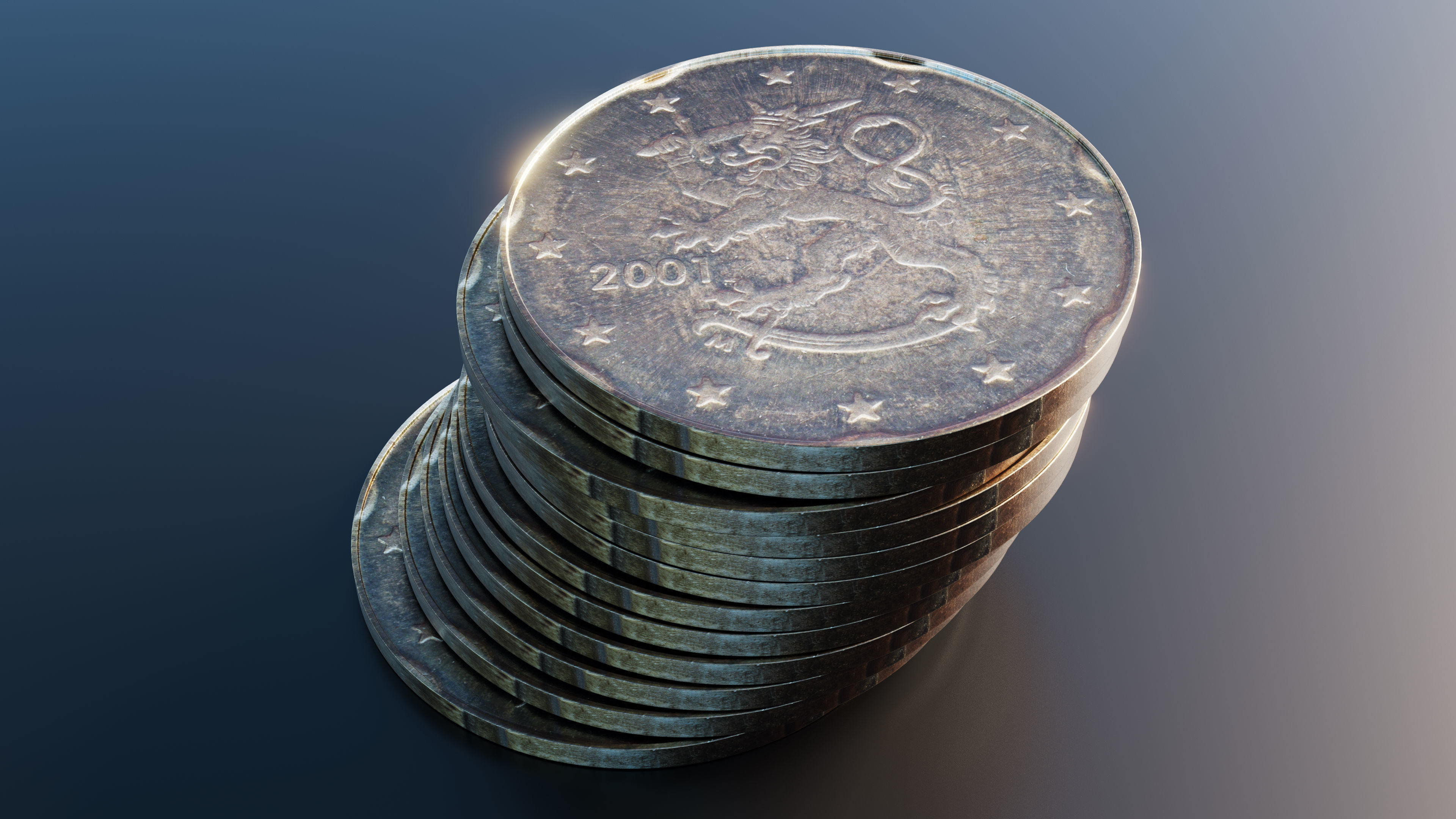 Euro cent coin Low-poly 3D model_4