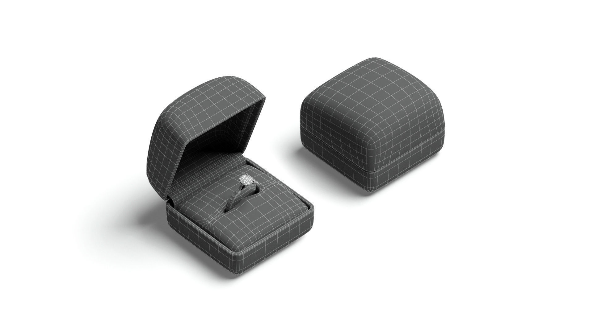 White Wedding Ring Box Set - opened and closed jewelry box Low-poly 3D model_6