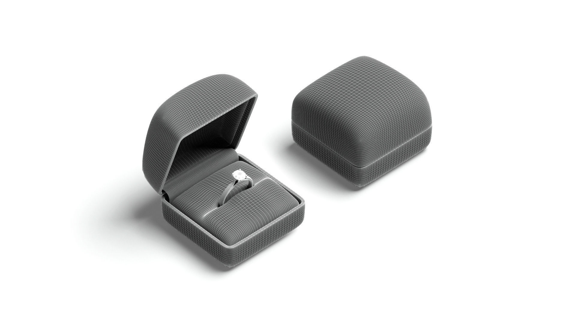 White Wedding Ring Box Set - opened and closed jewelry box Low-poly 3D model_8