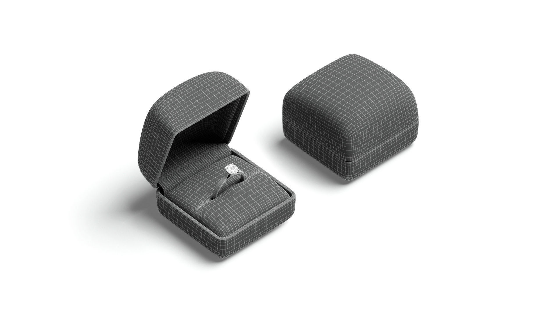 White Wedding Ring Box Set - opened and closed jewelry box Low-poly 3D model_7