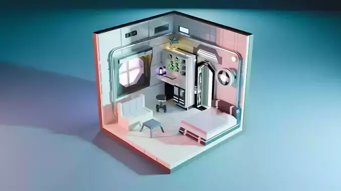LOWPOLY ISOMETRIC SCI-FI ROOM