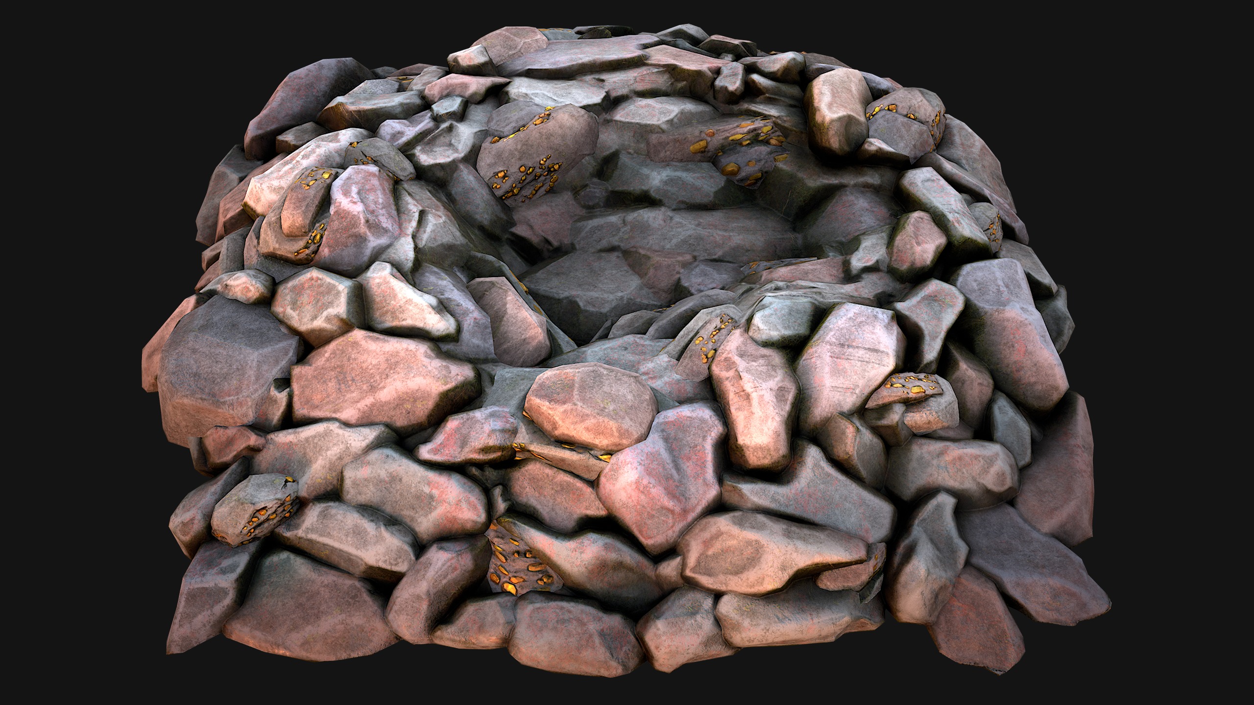 Gold Deposits in the Ground Low-poly 3D model_7