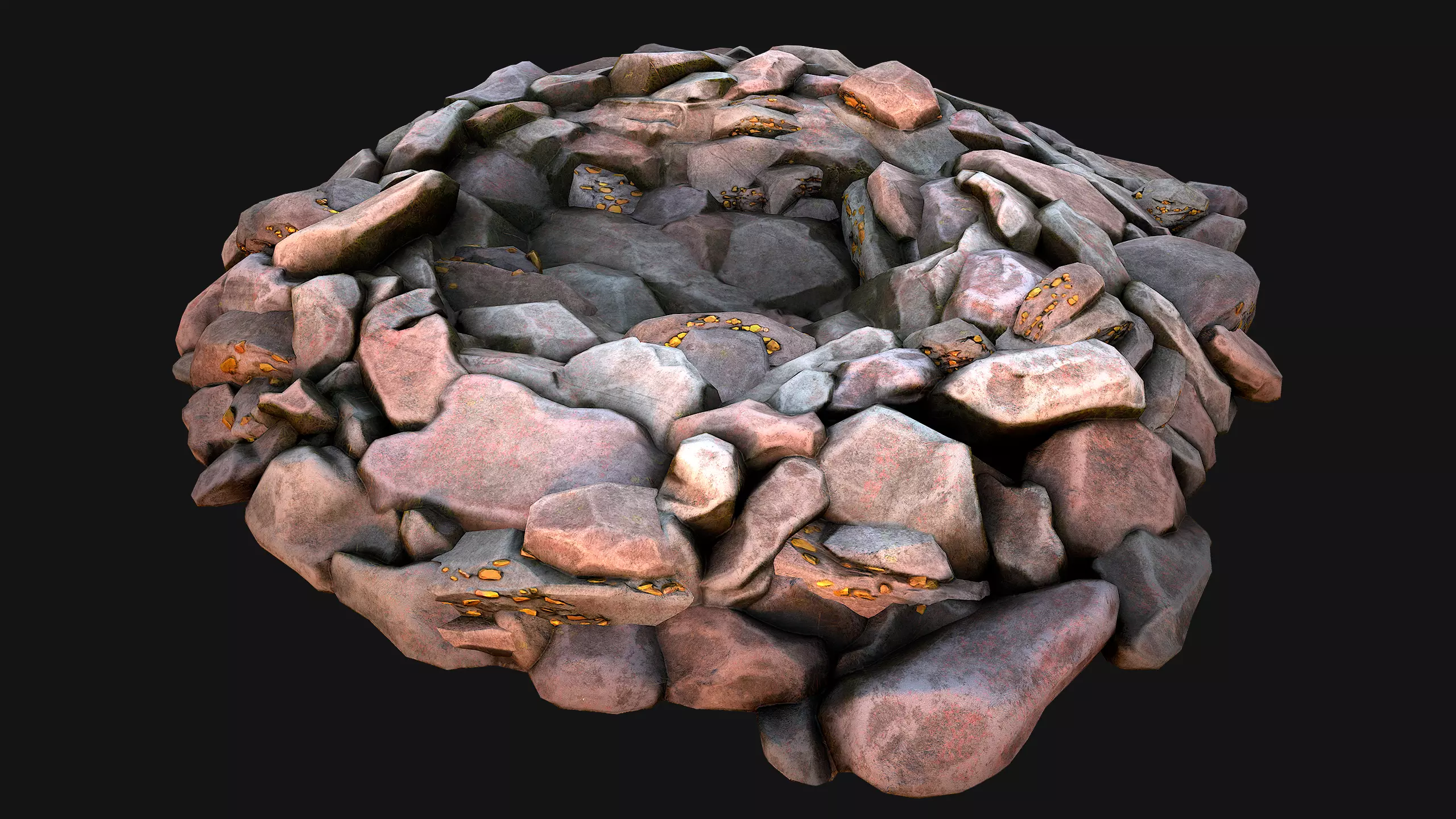 Gold Deposits in the Ground Low-poly 3D model_0