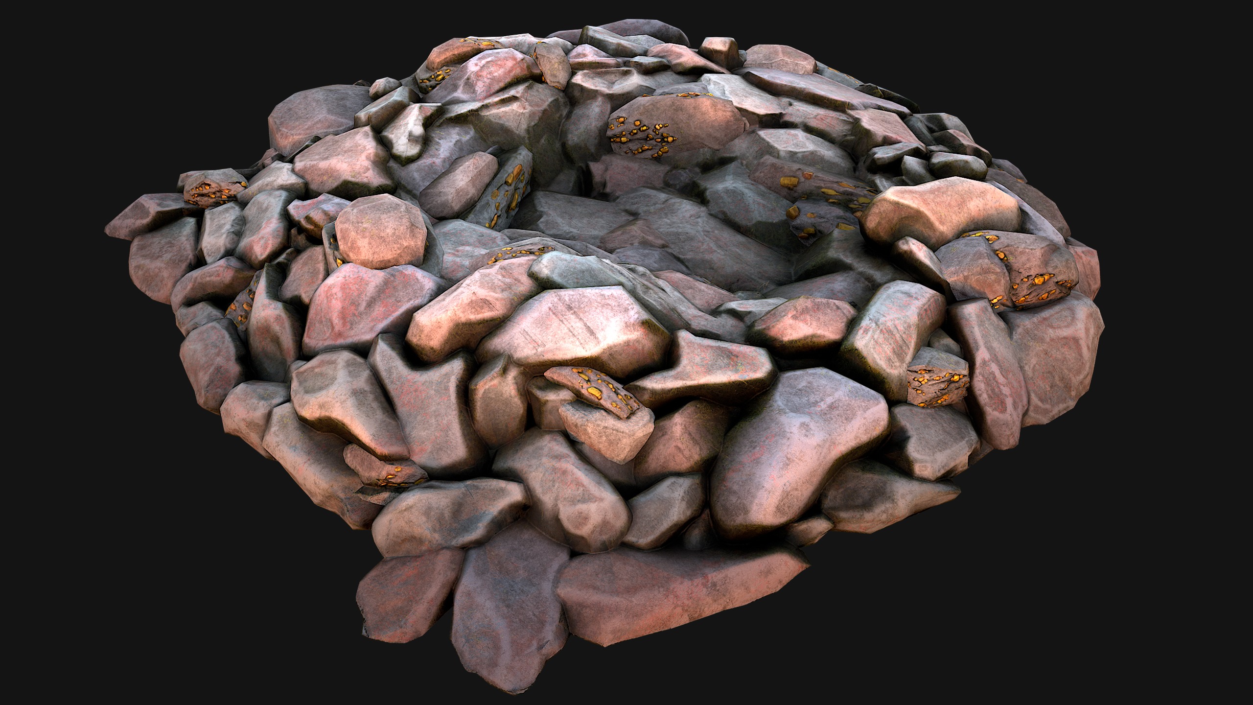 Gold Deposits in the Ground Low-poly 3D model_9