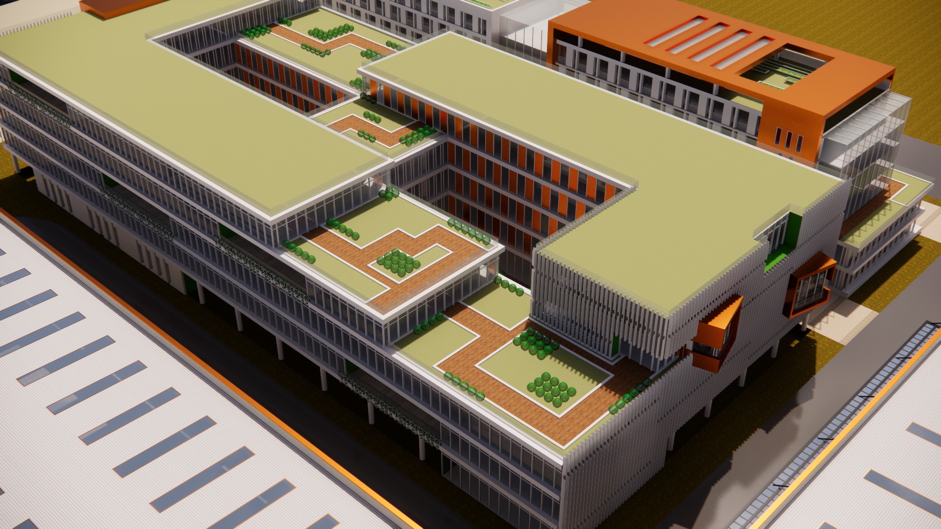Factory Building Architectural Proposal - Luminous Gridwork 3D model_9