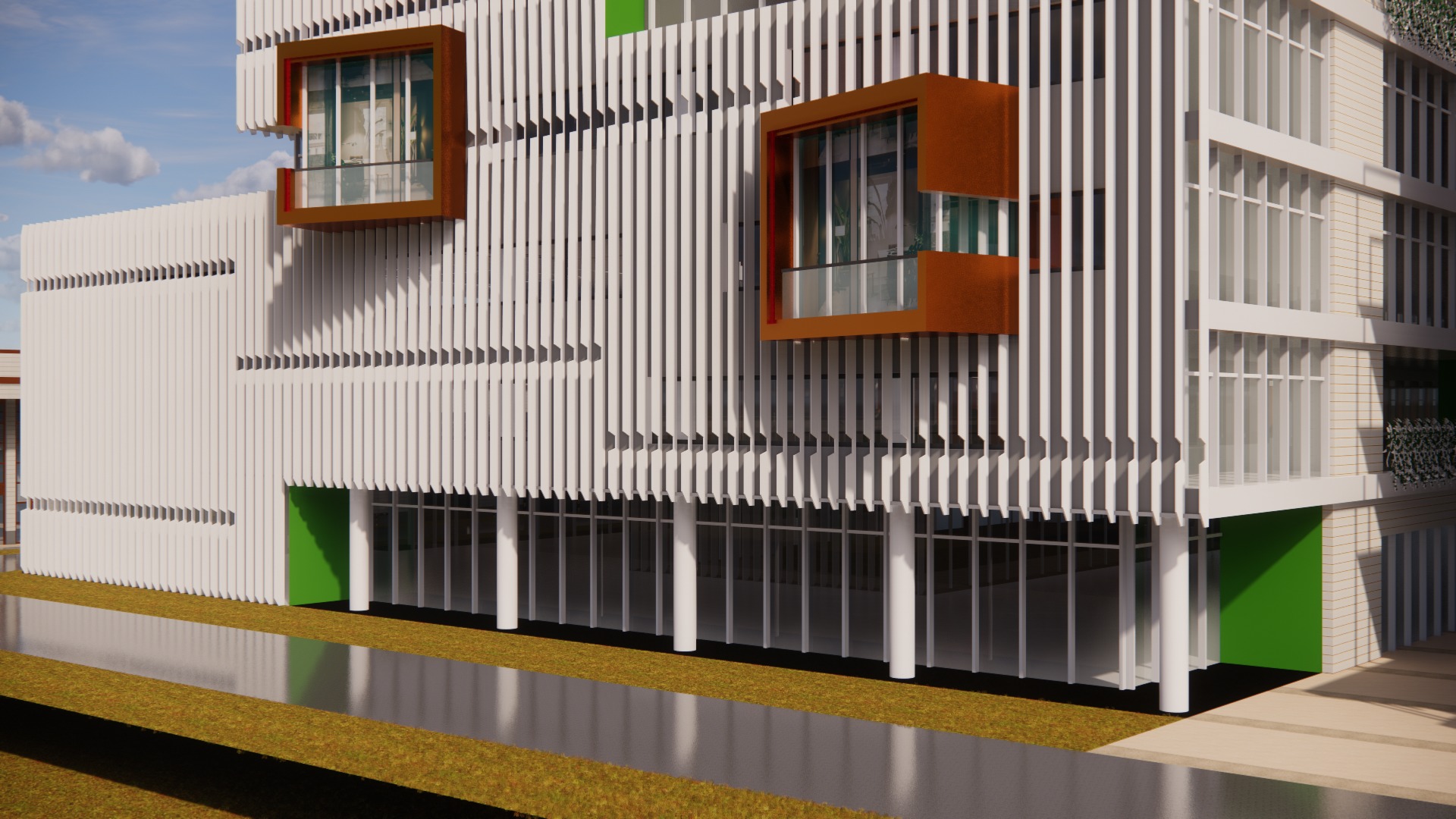 Factory Building Architectural Proposal - Luminous Gridwork 3D model_3