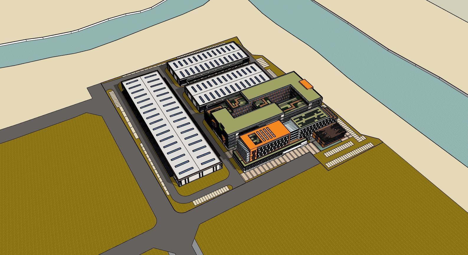 Factory Building Architectural Proposal - Luminous Gridwork 3D model_12