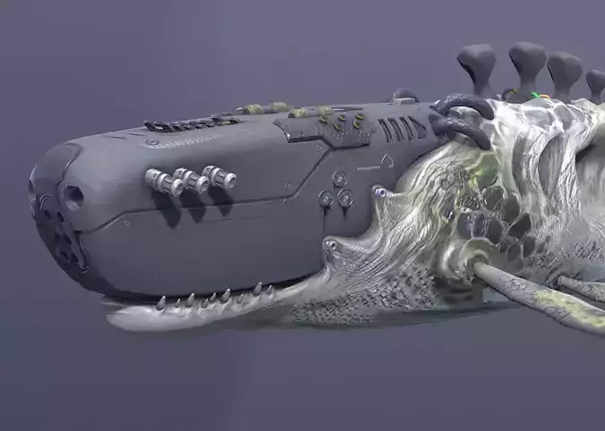 BioMech Whale Production Ready Low-poly 3D model