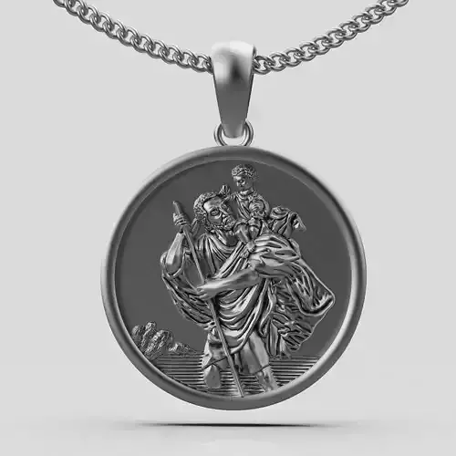 Saint Christopher pendant silver gold printable jewelry 3D model
