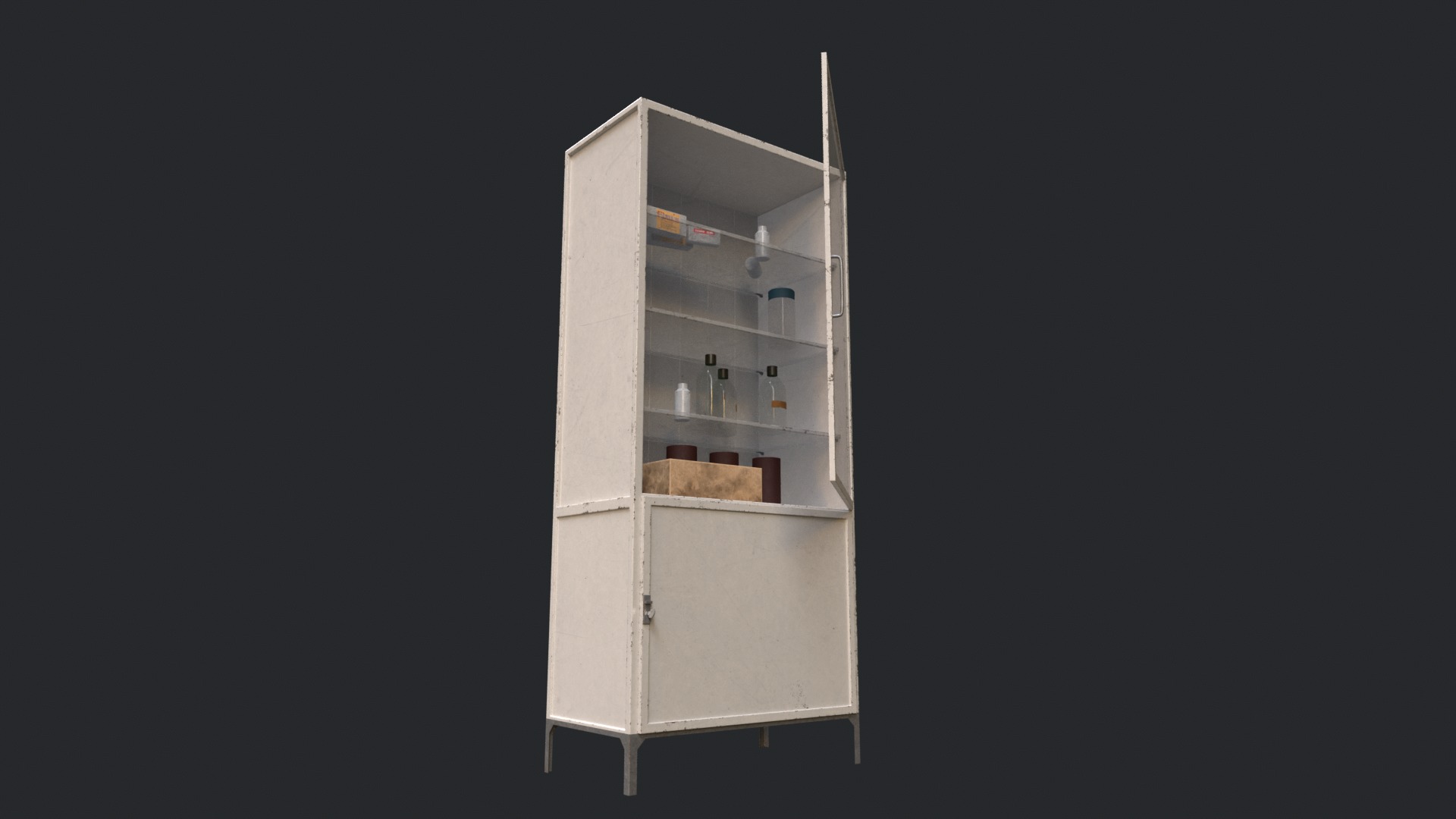 3D Old Medicine Cabinet with Containers Game Asset Low-poly 3D model_8