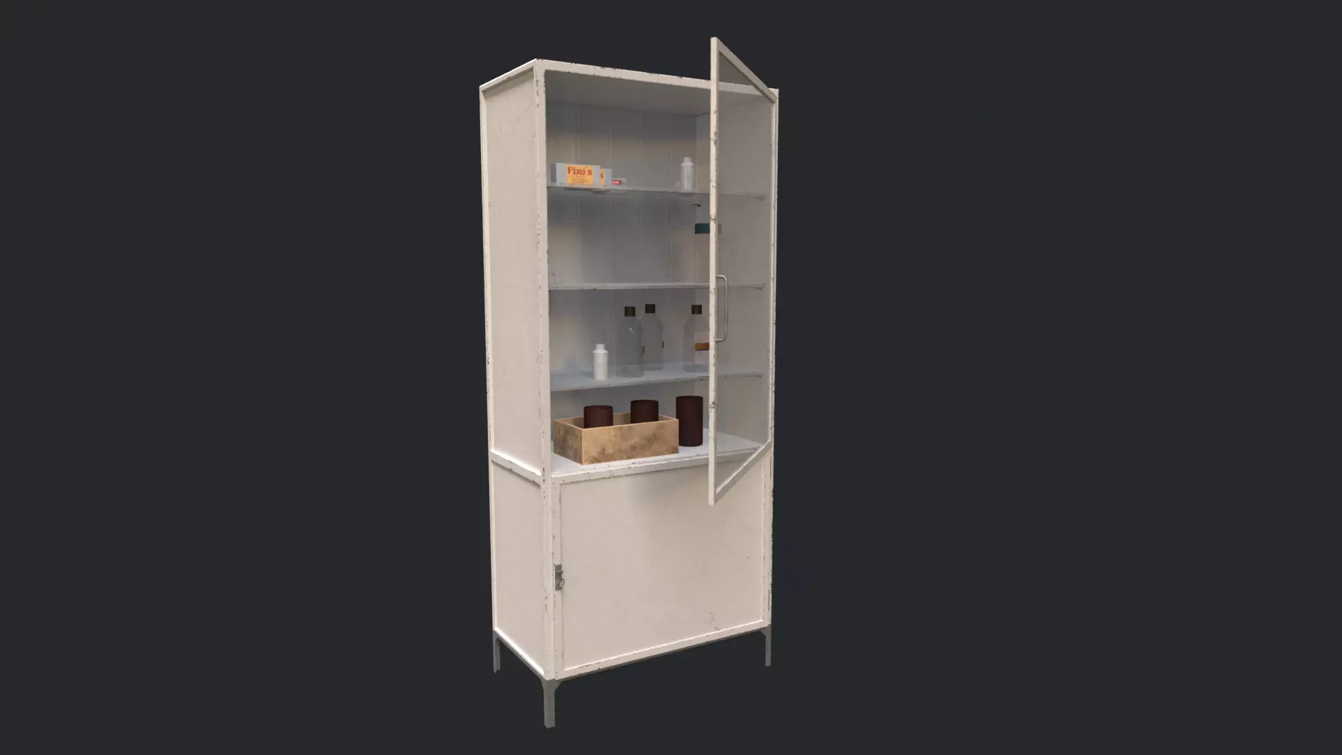 3D Old Medicine Cabinet with Containers Game Asset Low-poly 3D model_0