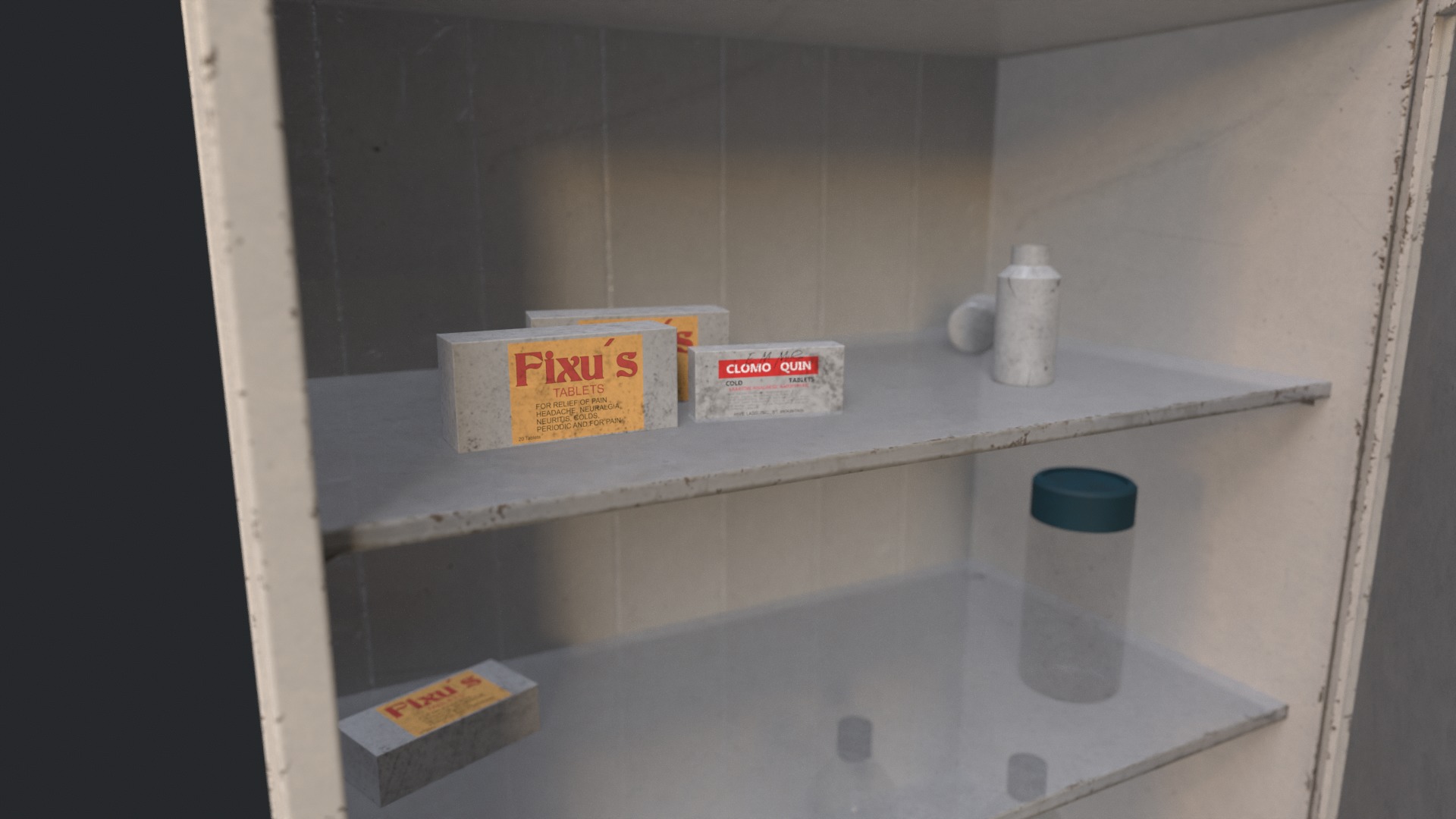 3D Old Medicine Cabinet with Containers Game Asset Low-poly 3D model_7