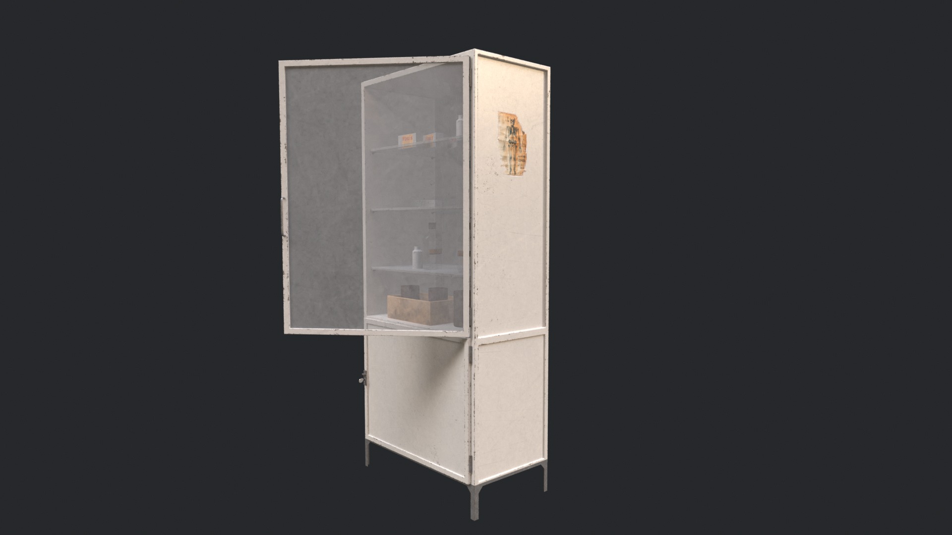 3D Old Medicine Cabinet with Containers Game Asset Low-poly 3D model_2