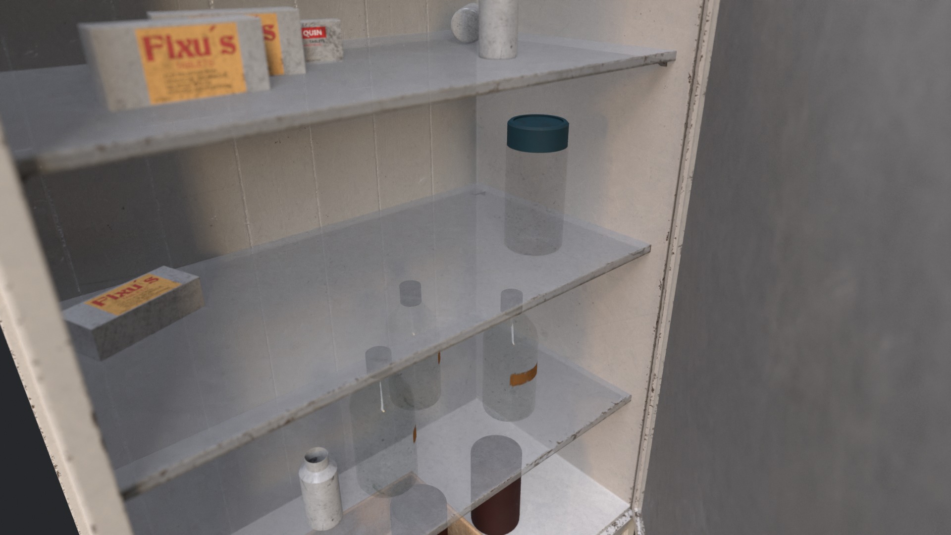 3D Old Medicine Cabinet with Containers Game Asset Low-poly 3D model_6
