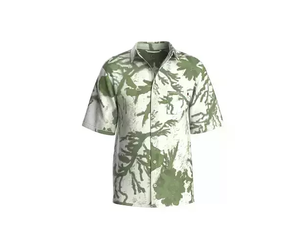 Men button-up shirt with natural print shirt with pocket
