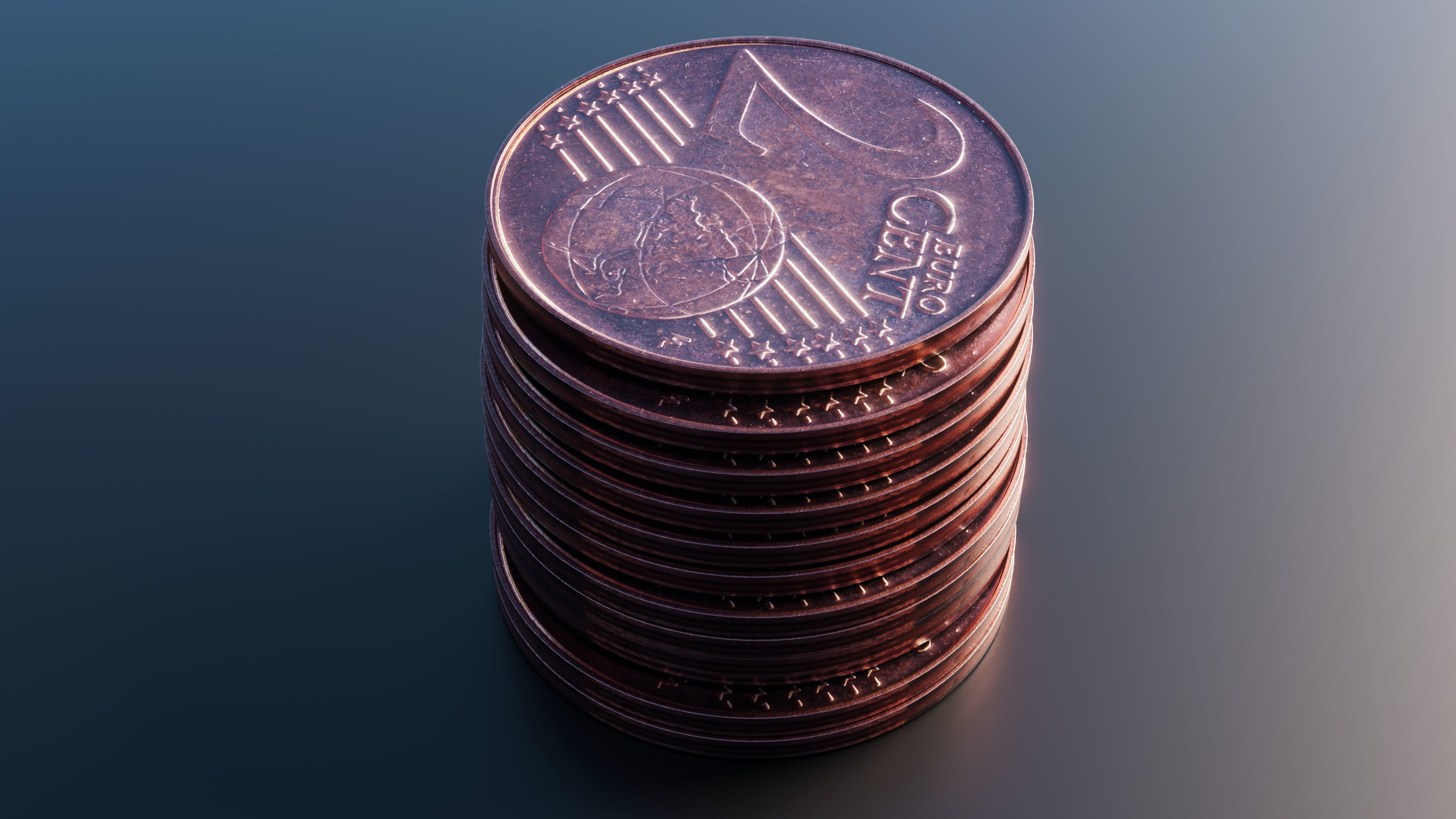 Euro cent coin Low-poly 3D model_5