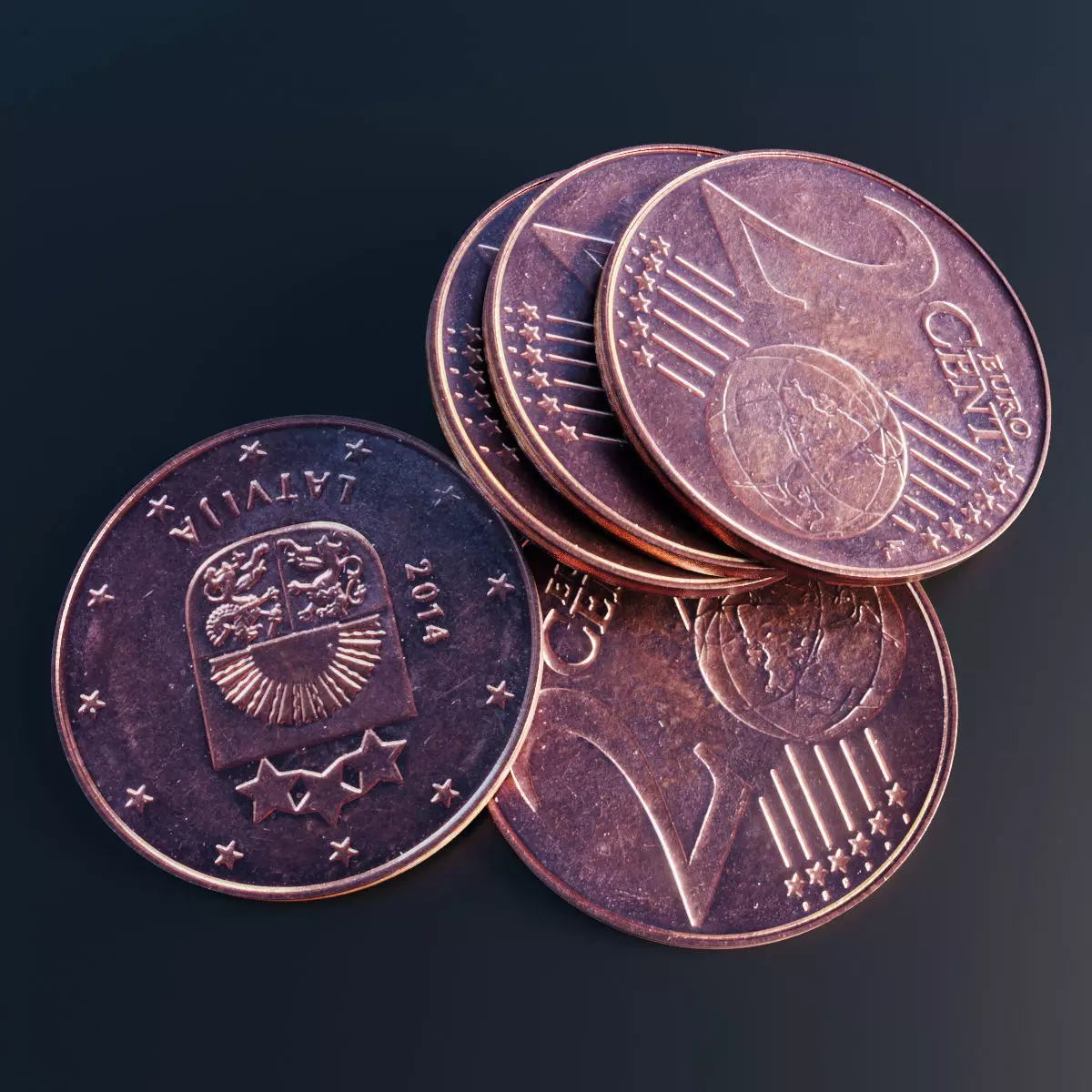 Euro cent coin Low-poly 3D model_0
