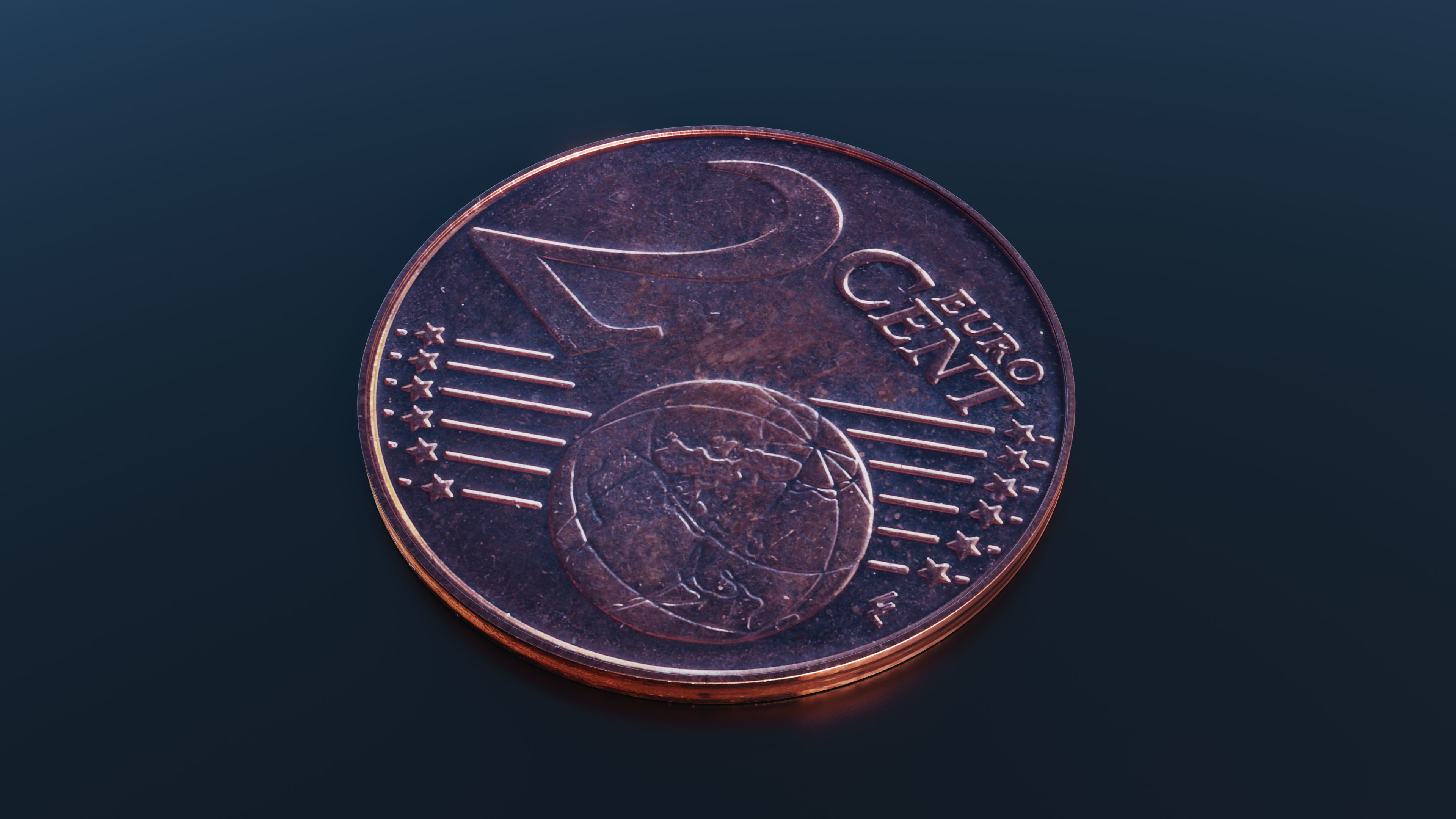 Euro cent coin Low-poly 3D model_2