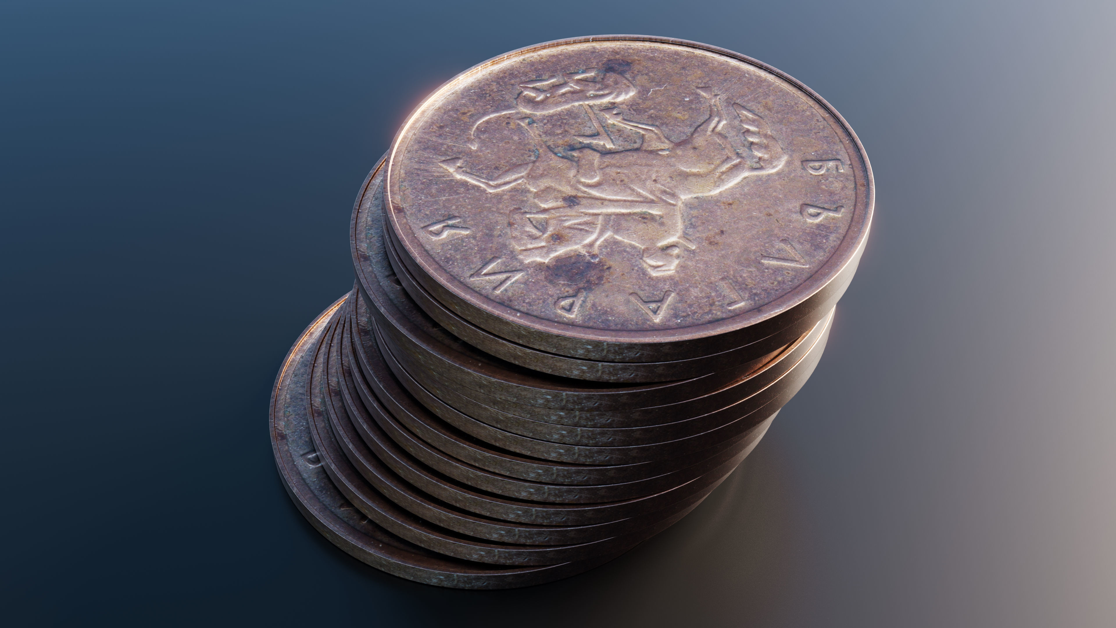 Coin Bulgarian Lev Low-poly 3D model_4